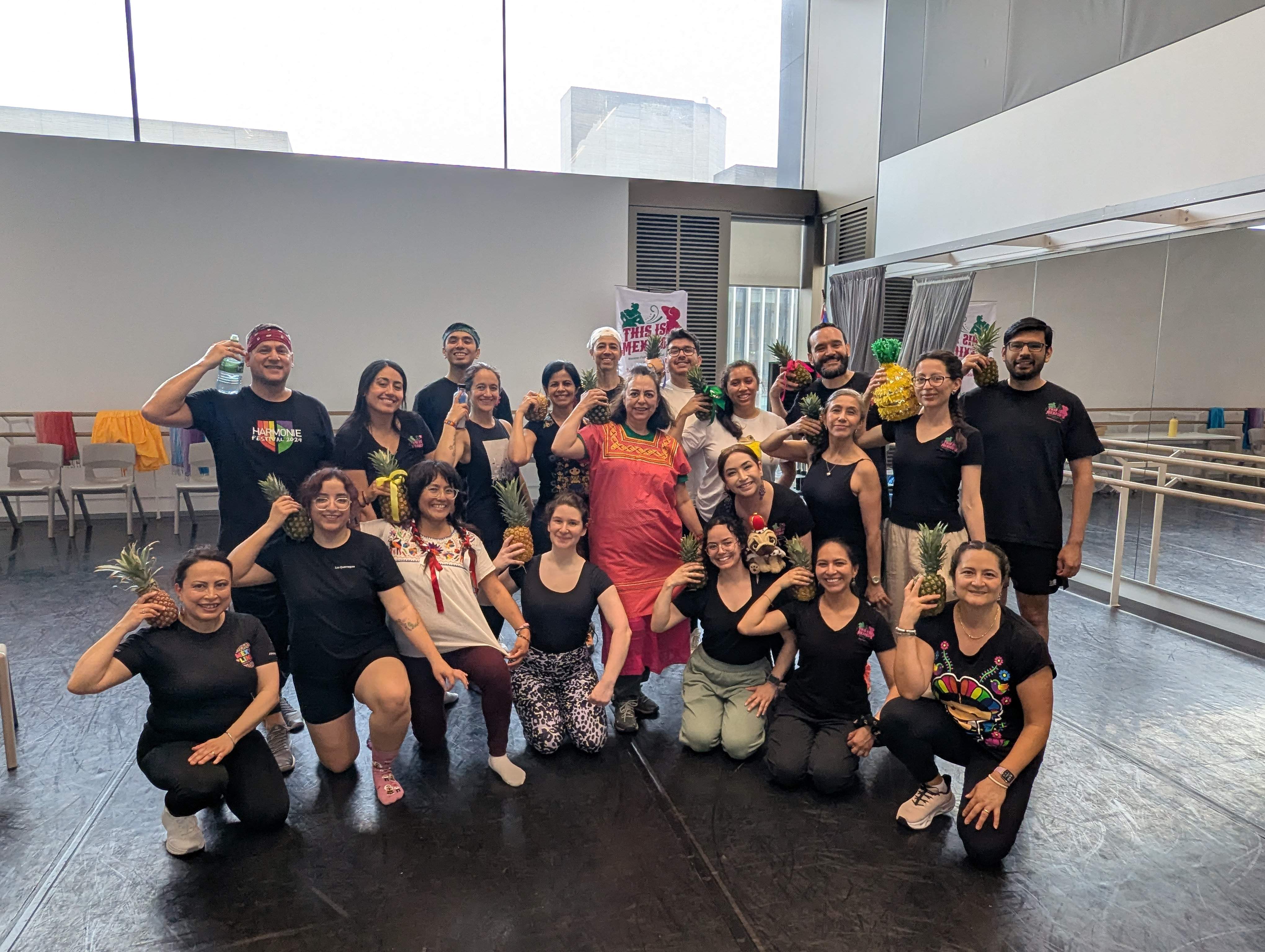 Groups from across Europe together at Encuentro III, holding out their skirts.