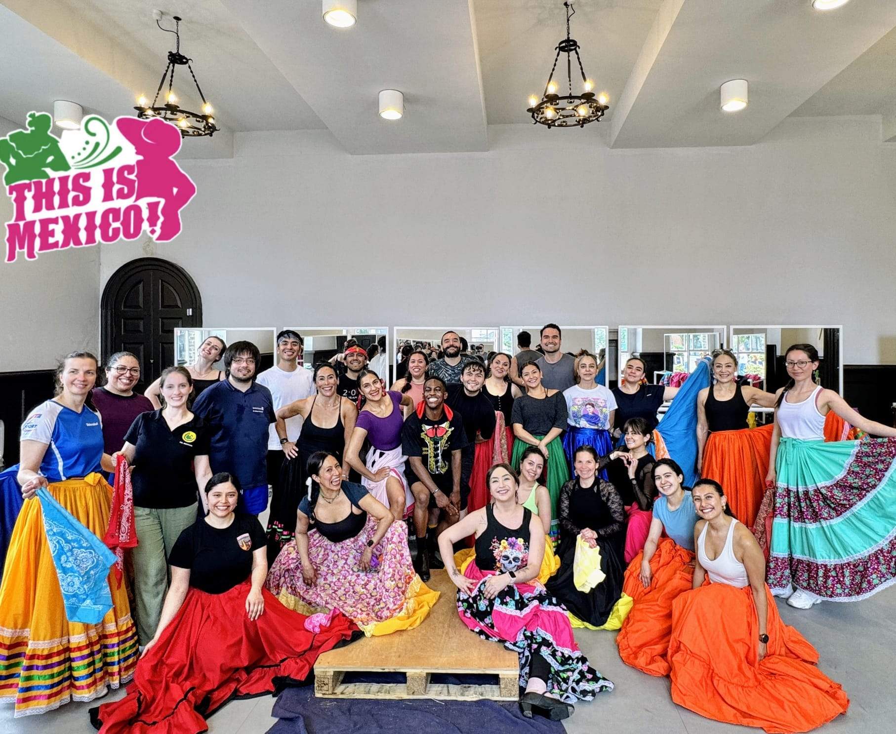 Dancers and visiting groups gathered together at an Encuentro rehearsal.